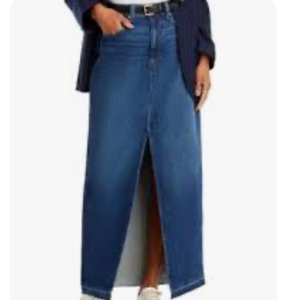 NWT Revolve PAIGE skirt Dark Blue long Denim Button & zip Detail deep split 30